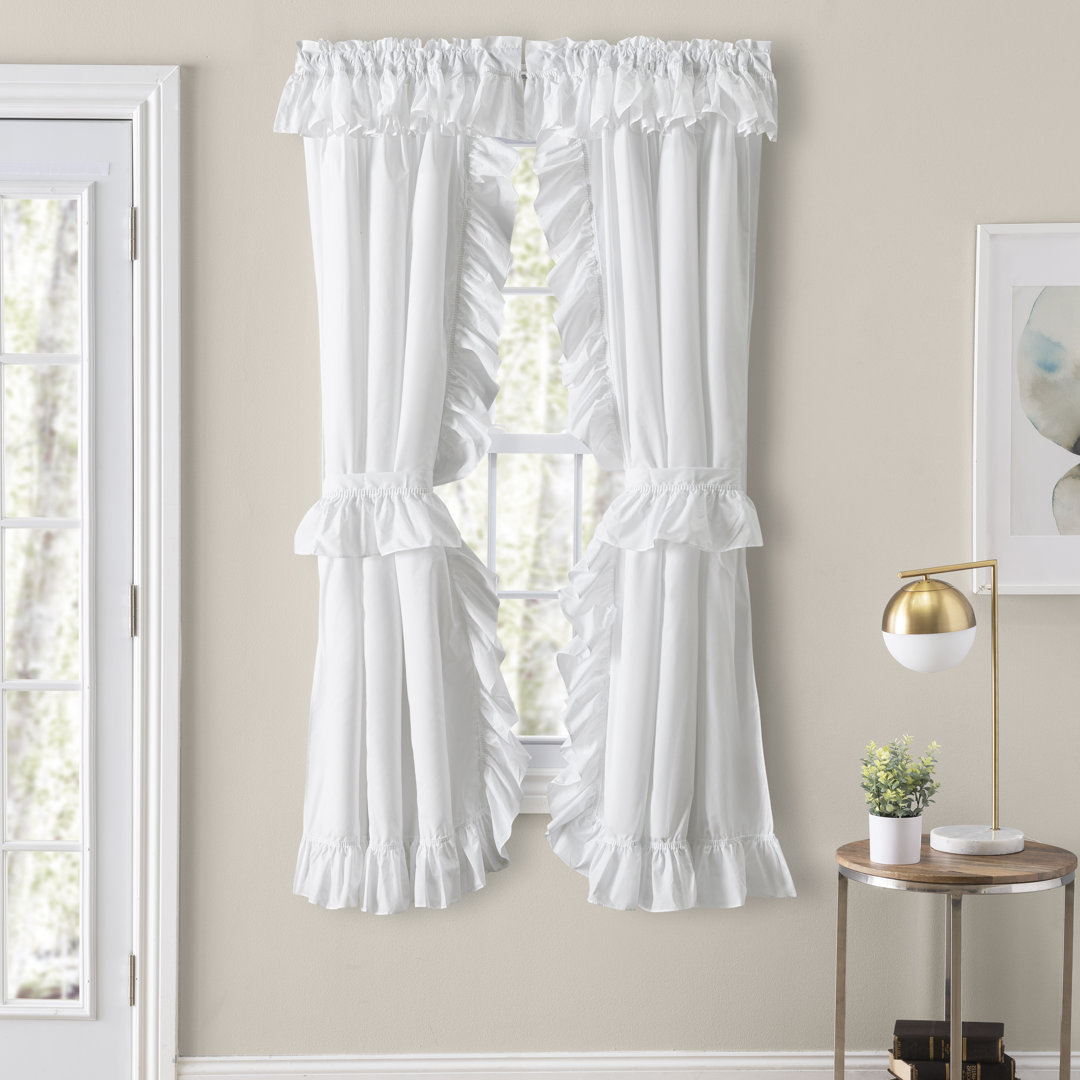 Aashriya Wide Ruffled Prisilla Cotton Blend Solid Sheer Rod Pocket Curtain Panels (Set of 2) August Grove® Curtain