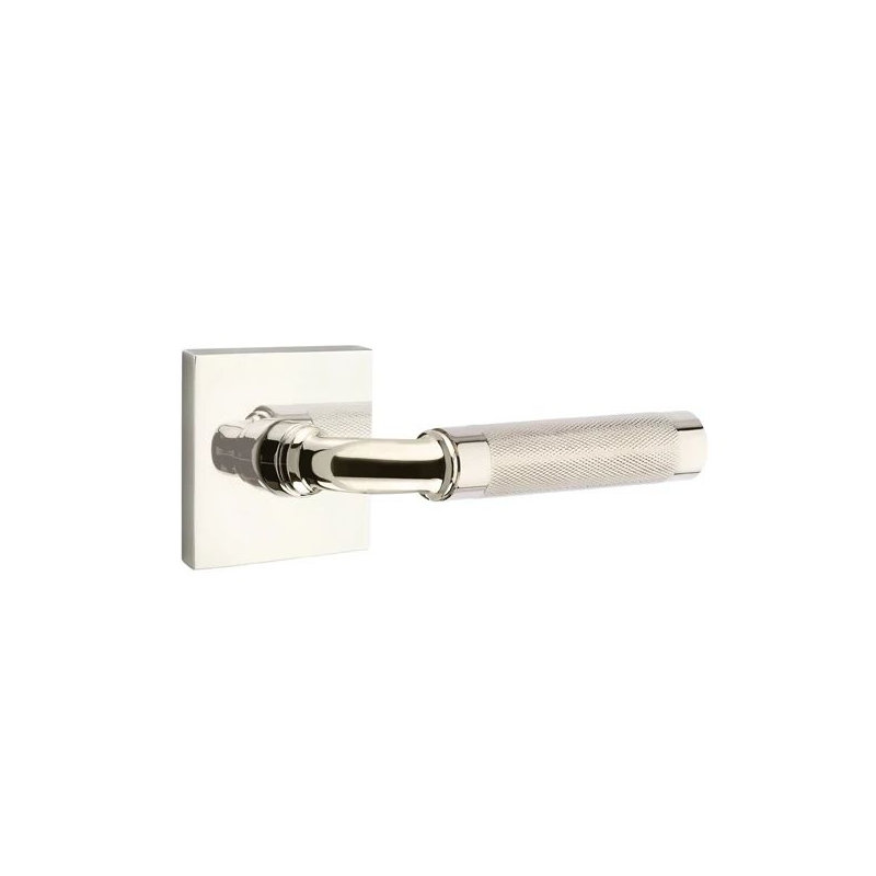 Mortaise intérieure Emtek Select Passage avec rosette carrée et tige R-Bar, levier moleté, Gauche, Nickel poli