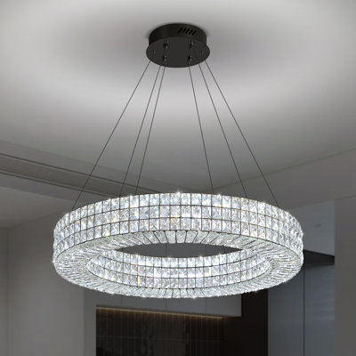 Wakeisha 24inch LED Ring Pendant Light Adjustable Dimmable Crystal Chandelier