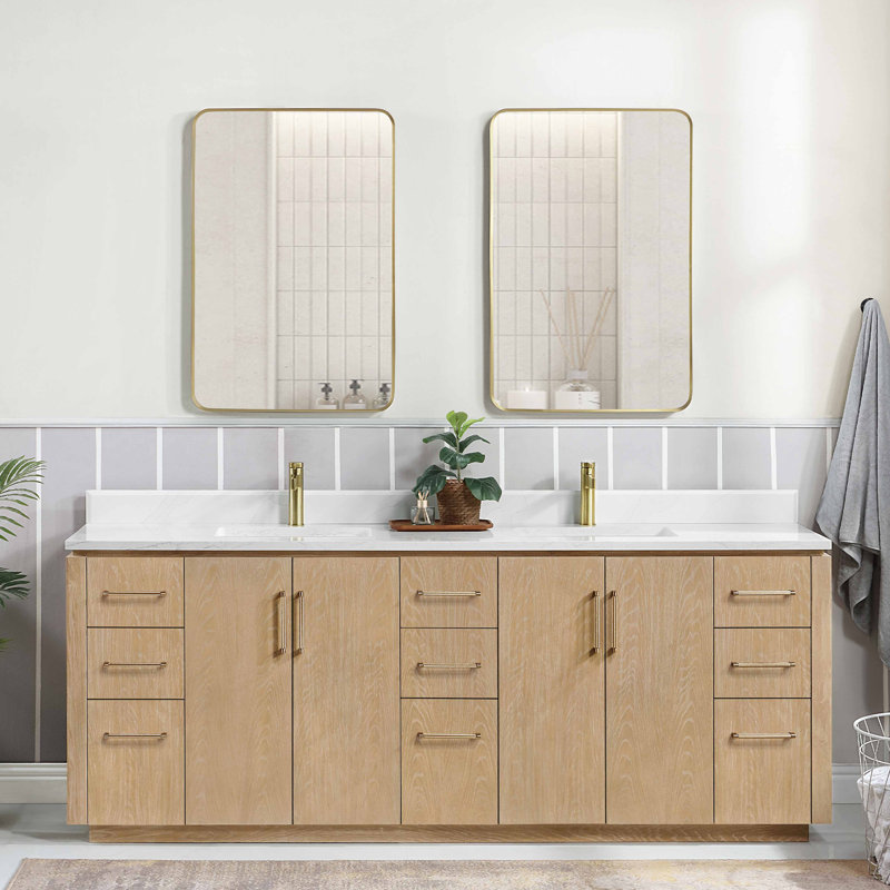 Cloverfield 84'' Double Bathroom Vanity with Cultured Marble Top, Gold, Washed Ash Gray