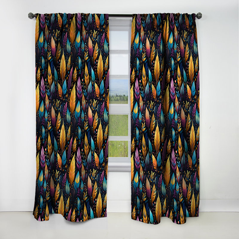 Tribal Dreamscape Feather Boho Motif III - Rideau occultant Boho - 1 panneaux, L 52 po x L 84 po