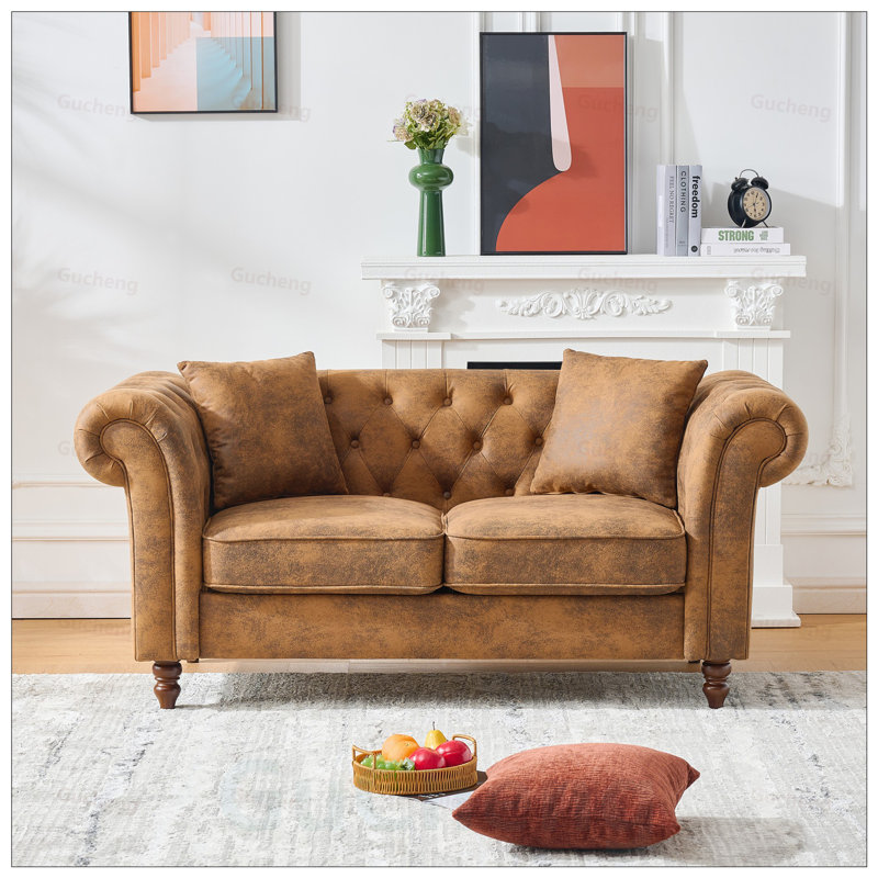 Canapé Chesterfield Tech, L 63 po, Similicuir brun