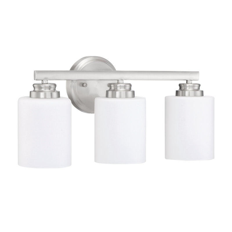 Éclairage pour salle de bain 3 lumières à intensité variable, Nickel poli brossé, Blanc givré