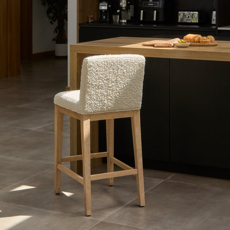 Bar Stool , Fawn Linen Seat/Whitewash Oak Frame