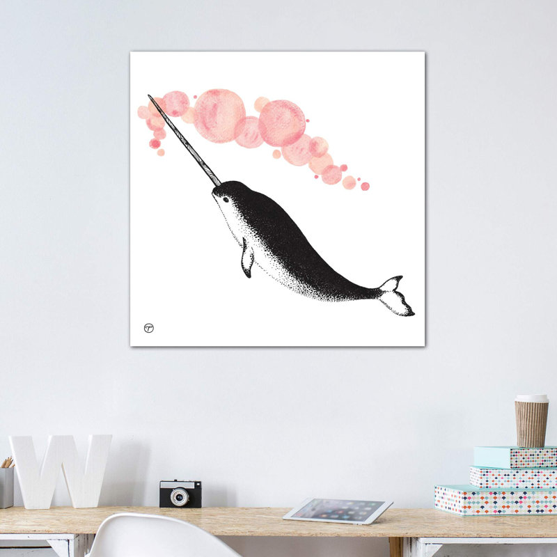 Art papier narwhal, H 18 po x l 18 po x P 1,5 po, Toile tendue