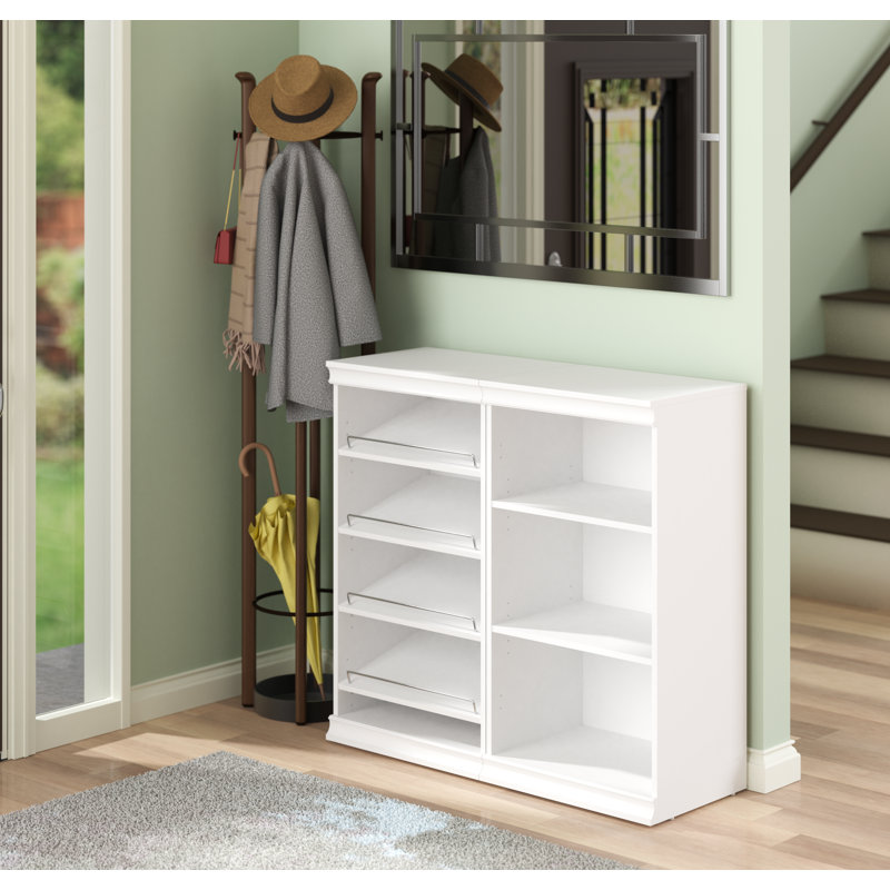 Système de rangement modulaire en bois à 7 tablettes avec rangement pour chaussures, Blanc