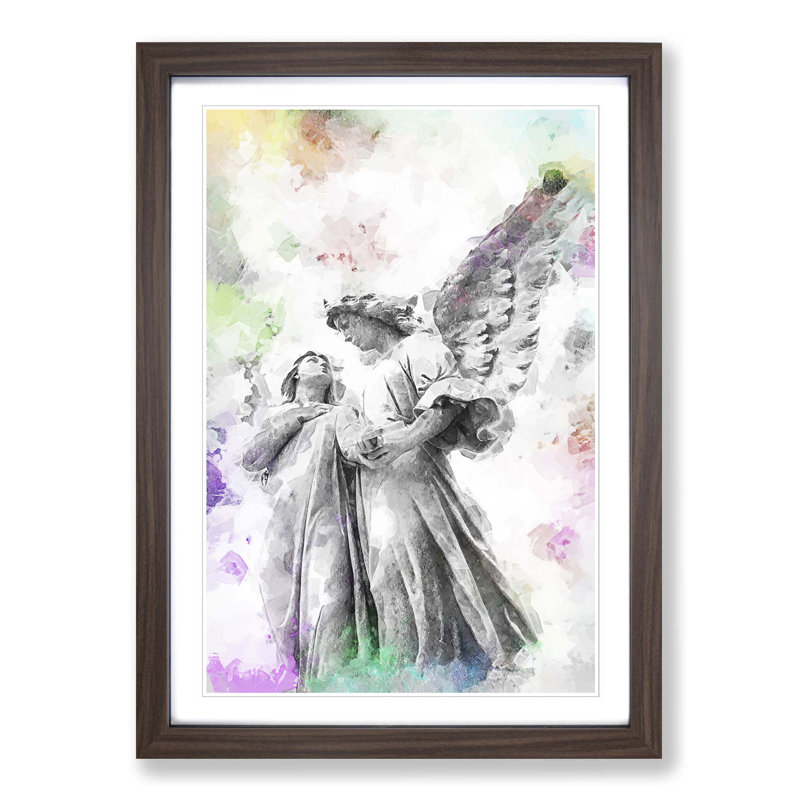 Angel Statue In Abstract - Single Picture Frame Painting, 45cm H x 33cm W x 2cm D, Walnut Framed
