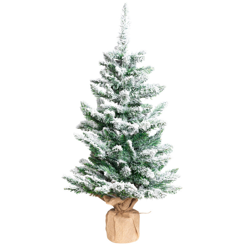 Arbre de Noël artificiel pin givré avec base en toile de jute, 3,5 pi, non éclairé, H 36 po x l 20 po x P 20 po