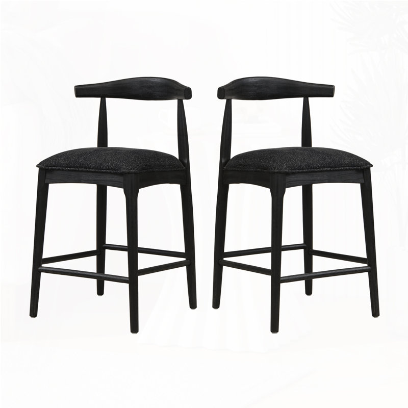 Tabouret de bar en bois, Tabouret de comptoir (siège d'une hauteur de 26,5, Siège noir / structure en bois