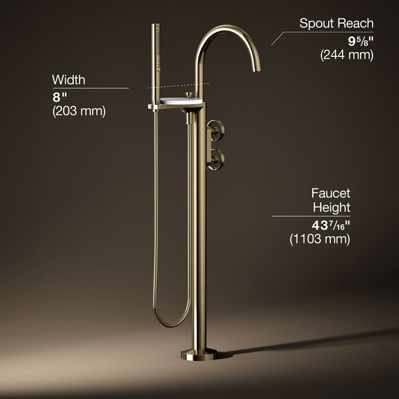 Components Floor-Mount Bath Filler Trim, Wheel Handle, Gold