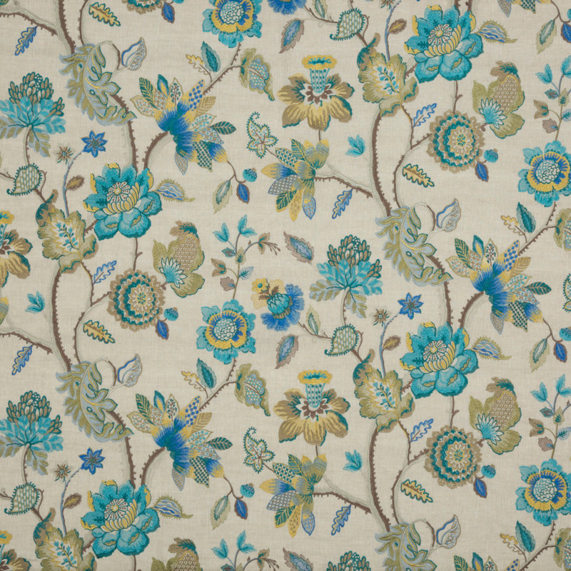 Cosmopolitan Dryden Fabric, Teal/Gilt