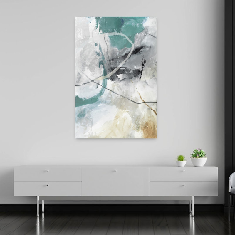 Enigmatique bleu sarcelle I, art moderne abstrait, H 48 po x l 32 po