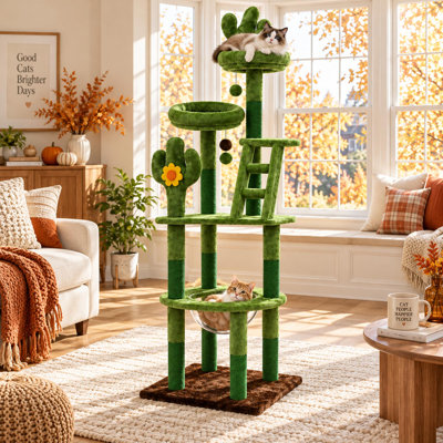 Tour pour arbre à chat 72 po avec capsule transparente et poteaux à griffer en sisal 72 po