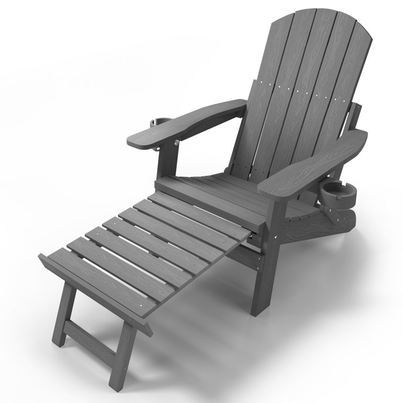 Adirondack Chair With Retractable Ottoman Folding Adirondack Chairs Adjustable Backrest With Footrest Fire Pit Chairs, Gray