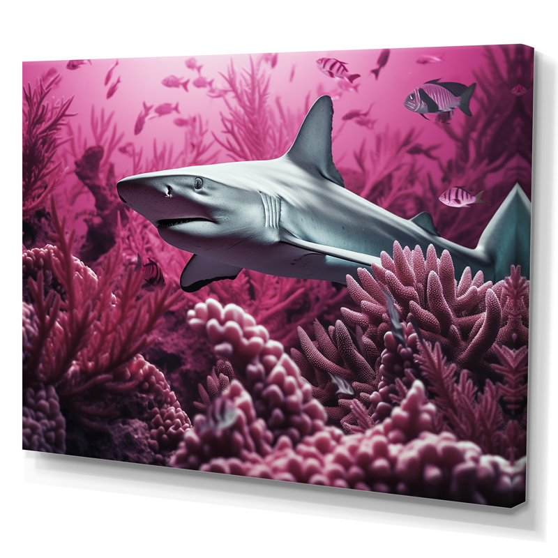 " Hammerhead Purple Sharks ", 34" H x 44" W x 1.5" D, Wrapped Canvas