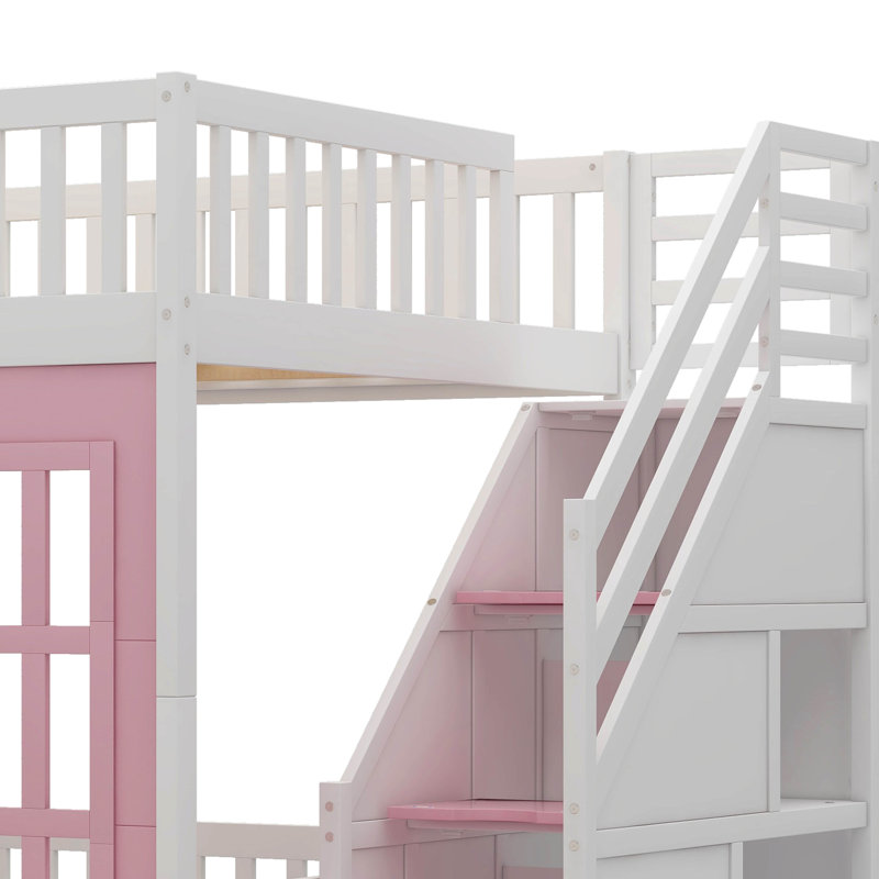 Lit superposé avec tiroirs Roseanna Kids, Rose, Double sur double