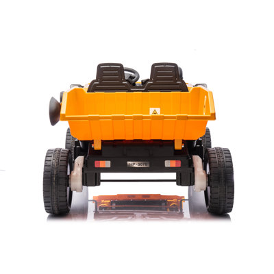 Large-size12V7Ah Two Seater Ride on Dump Truck, 2WD 4-Wheel Ride on Toys for Big Kids with Remote Control, Toy Shovel, LED Lights & Music, Suspension Spring - Ages 3+