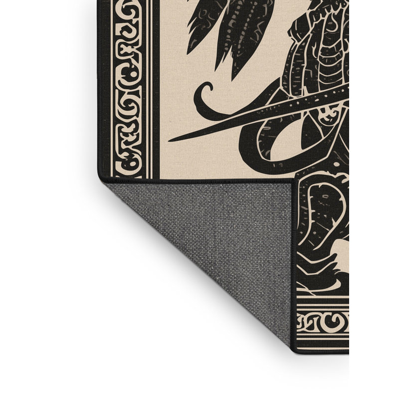 Soft Plush Durgin Obsidian Blade Warrior Classic Damask Area Rug in Black – Black Binding, 8x10
