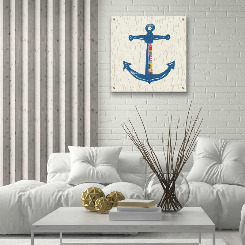 «Nautical Collage III on Linen» par Courtney Prahl, art mural en verre acrylique, H 24 po x l 24 po x P 0,2 po