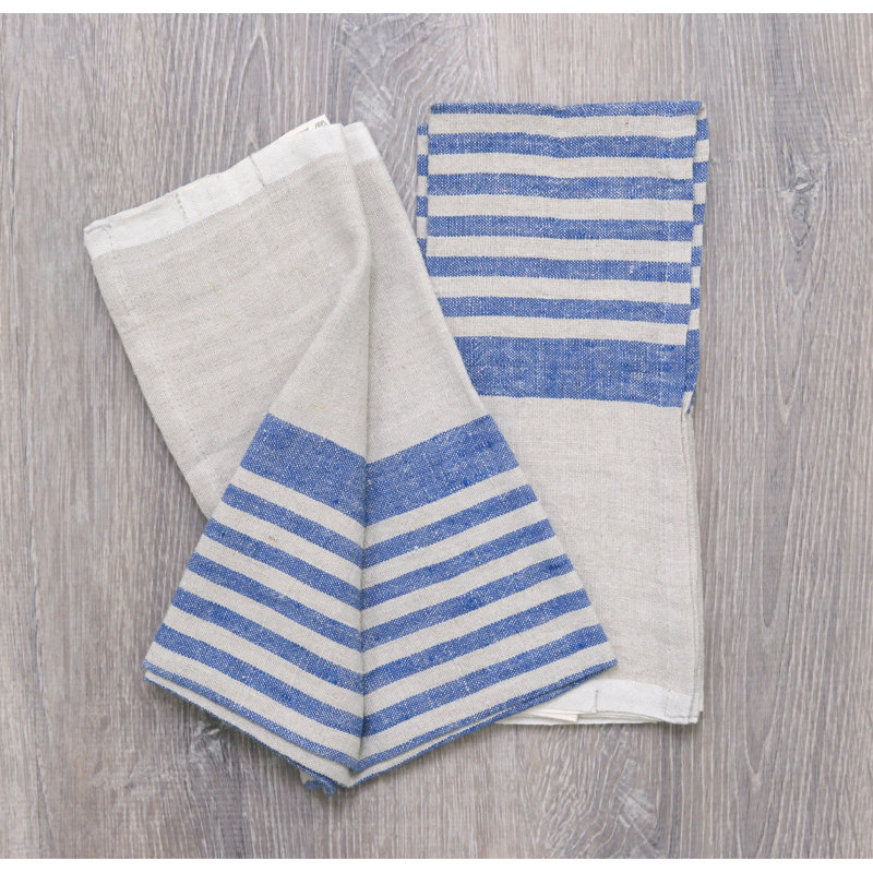 Camargo Stripe Tea Towel Kitchen Towel, Natural/Blue