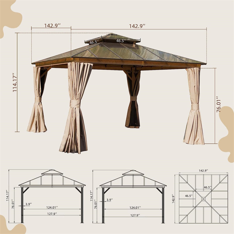 12 Ft. W x 12 Ft. D Aluminum Patio Gazebo