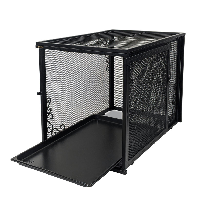 Medium Black Metal Mesh Pet Crate with Door