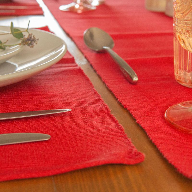 Nicola Spring - Ribbed Cotton Table Runner - 48 x 183cm, Deep Red