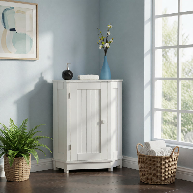 Armoire de rangement blanche triangulaire avec tablettes réglables, White