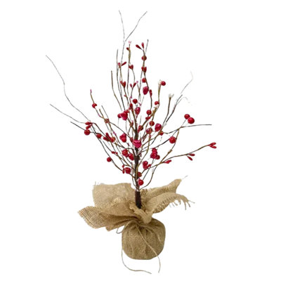 Artificial Red Berries Heart Tabletop Tree with Burlap Base, Valentines Day Tree Decorative Red Love Berries, Artificial Tree Decor for Valentine's Day Party Festival Home Wedding Anniversary Holiday Decorations