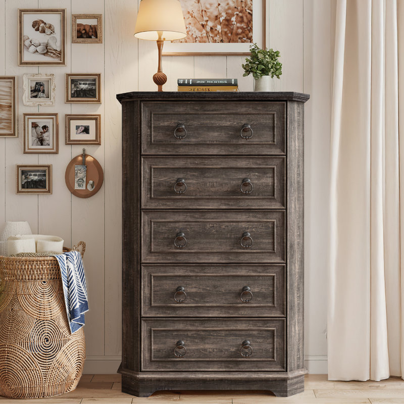 Commode 5 tiroirs l 31 po, Brun