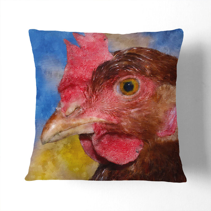 Hen Painting Square Throw Cushion, Stone, 40cm H x 40cm W x 15cm D