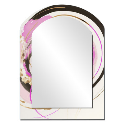 Pink And Gold Minimalist Art II - Minimalism Arch Wall Mirror, Pink Asymmetrical Decorative Mirror, Printed Metal Art