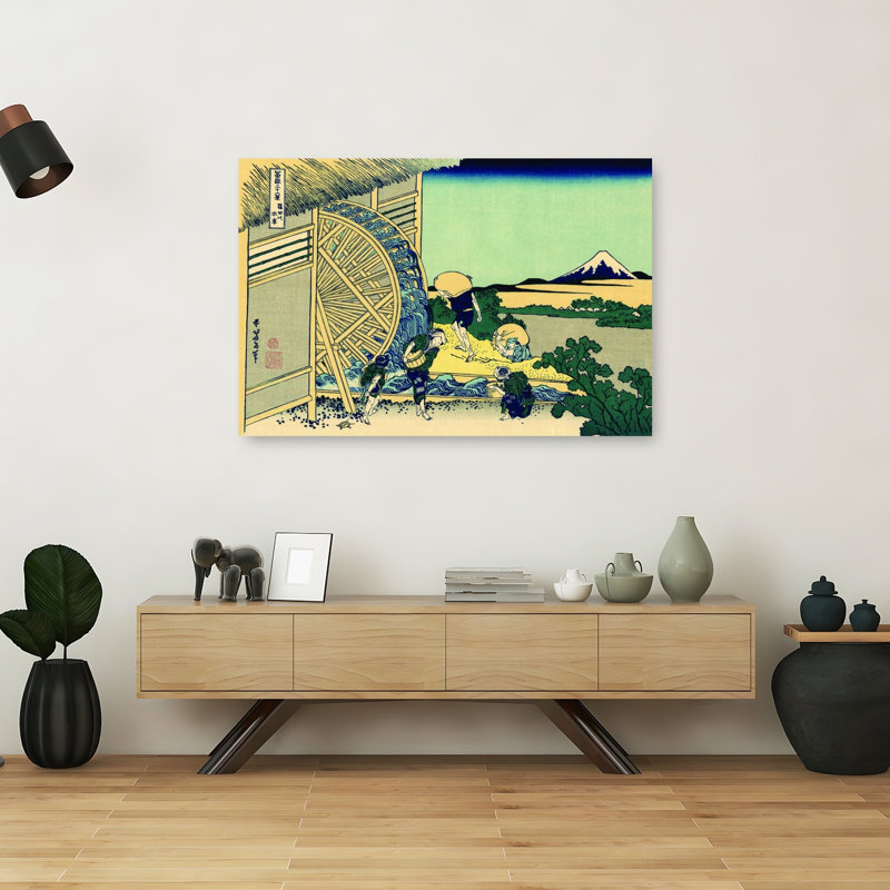 Watermill At Onden Classic Traditional Abstract Architecture Mountain Wall Art Print by Katsushika Hokusai - Wrapped Canvas Print
