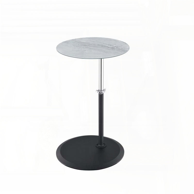Height Adjustable End Table with Gray Marble Textured Glass Top