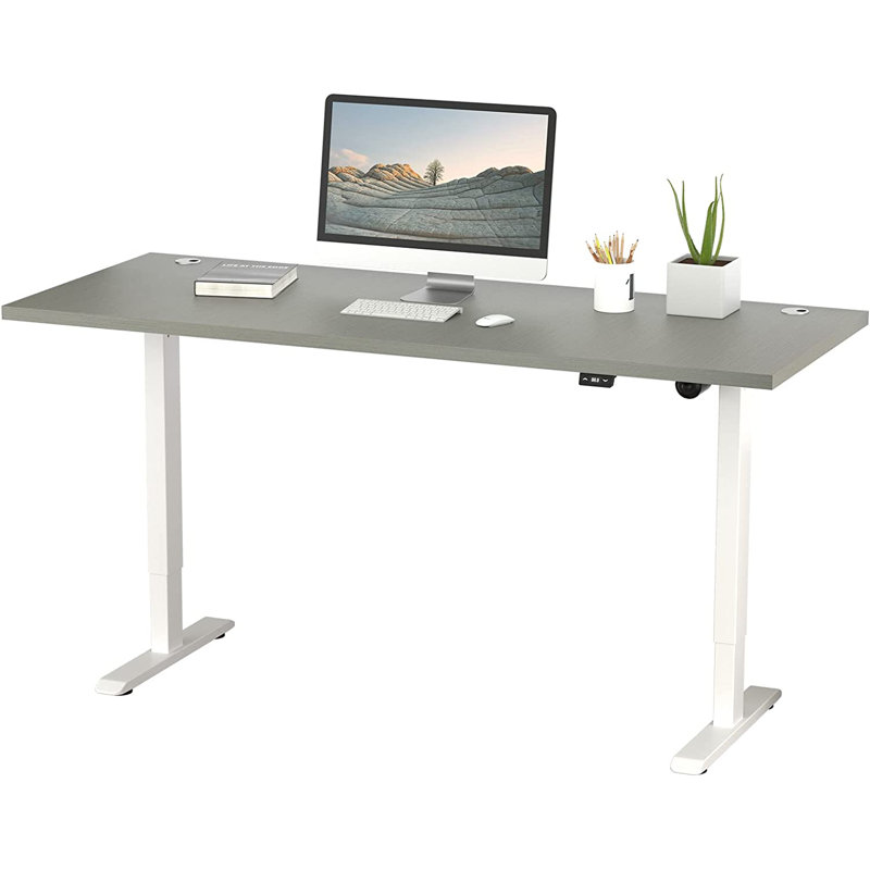 Midtown Value Height Adjustable Standing Desk, Single Motor, 60x30, Grey Strand Top with White Frame, Sarum Twill/White