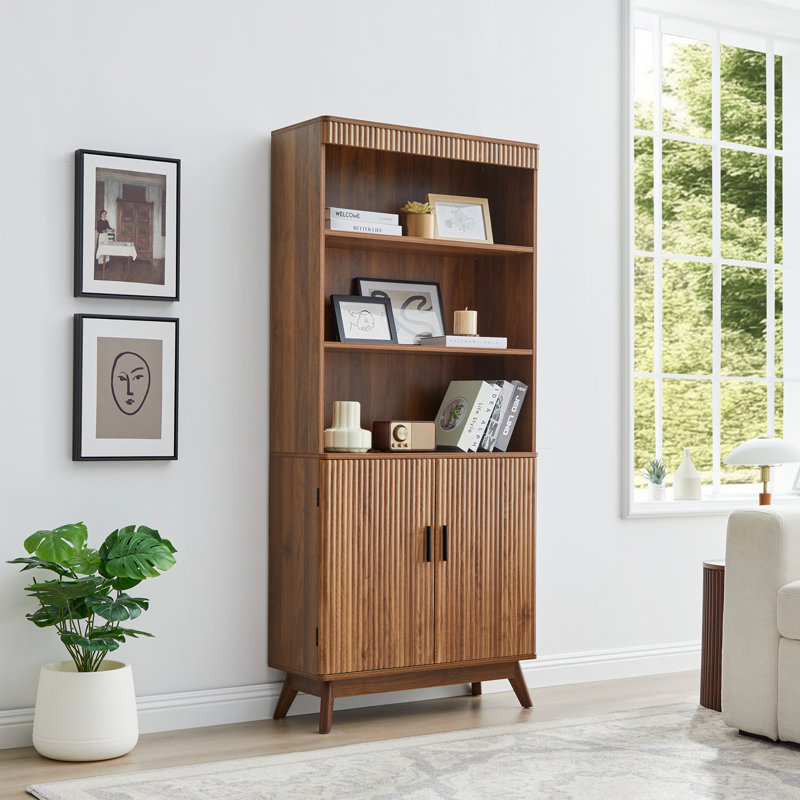 68'' Tall Storage Bookcase With Cabinet, Walnut