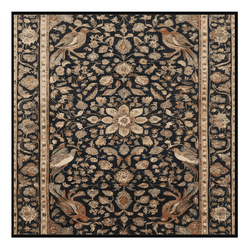 Tapis persan noir lavable à la machine, Carré 4 pi
