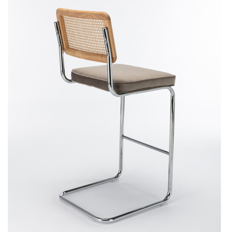 Tabouret de bar et de comptoir en velours Walsh, Tabouret de bar (siège d’une hauteur de 30 po), Velours gris platine