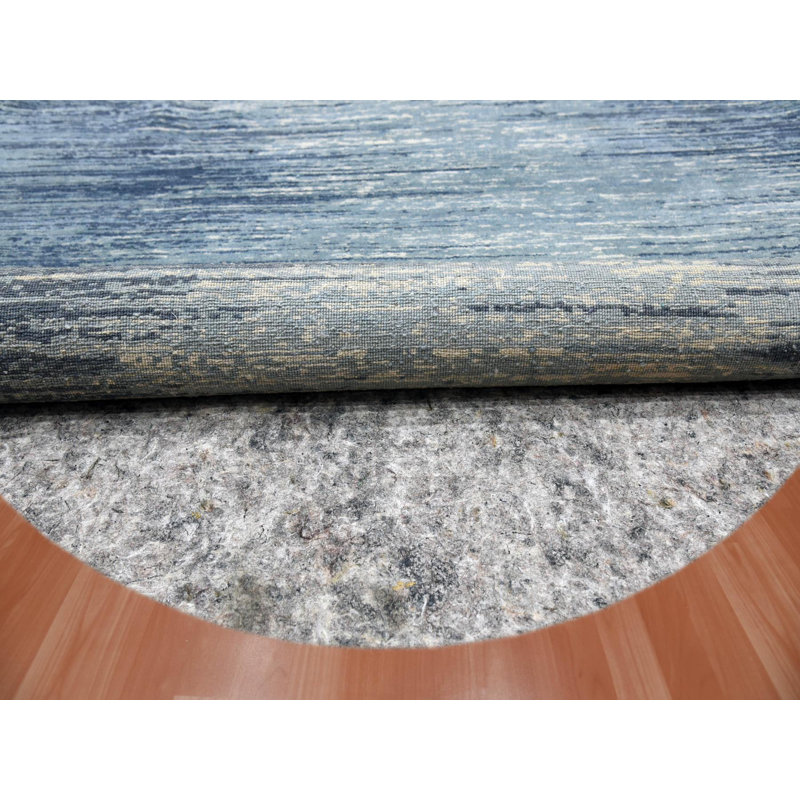 Tapis oriental rond en laine bleu noué à la main 9 pi 0 po x 9 pi 0 po - MOA10266703