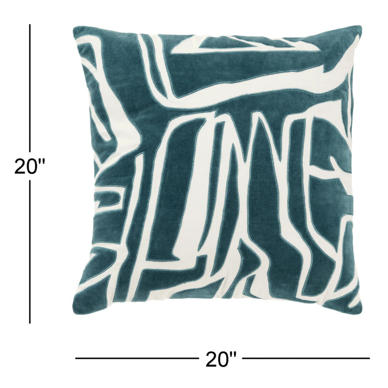 Housse et insert de coussin décoratif carré 100% coton Haslet, Ivoire / sarcelle