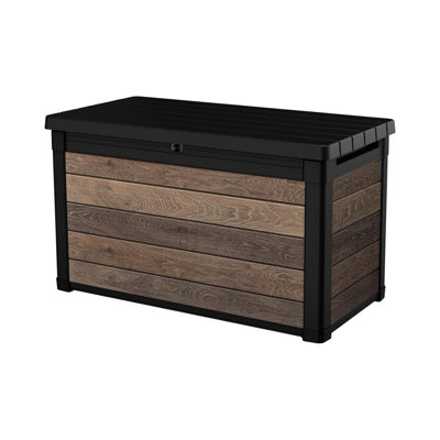 100 Gallon Resin Deck Box Organization And Storage Box For Patio Outdoor Cushions, Throw Pillows, Garden Tools And Pool Supplies, Walnut