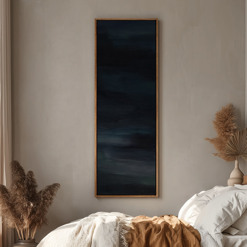 Grande toile murale encadrée - Minuit abstrait bleu foncé et noir, impressions minimalistes modernes - 60 po x 20 po, Naturel