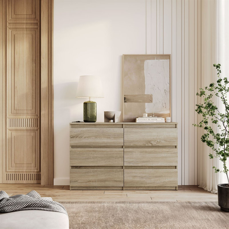 120 cm W Chest of 6 Drawers, Sonoma Oak