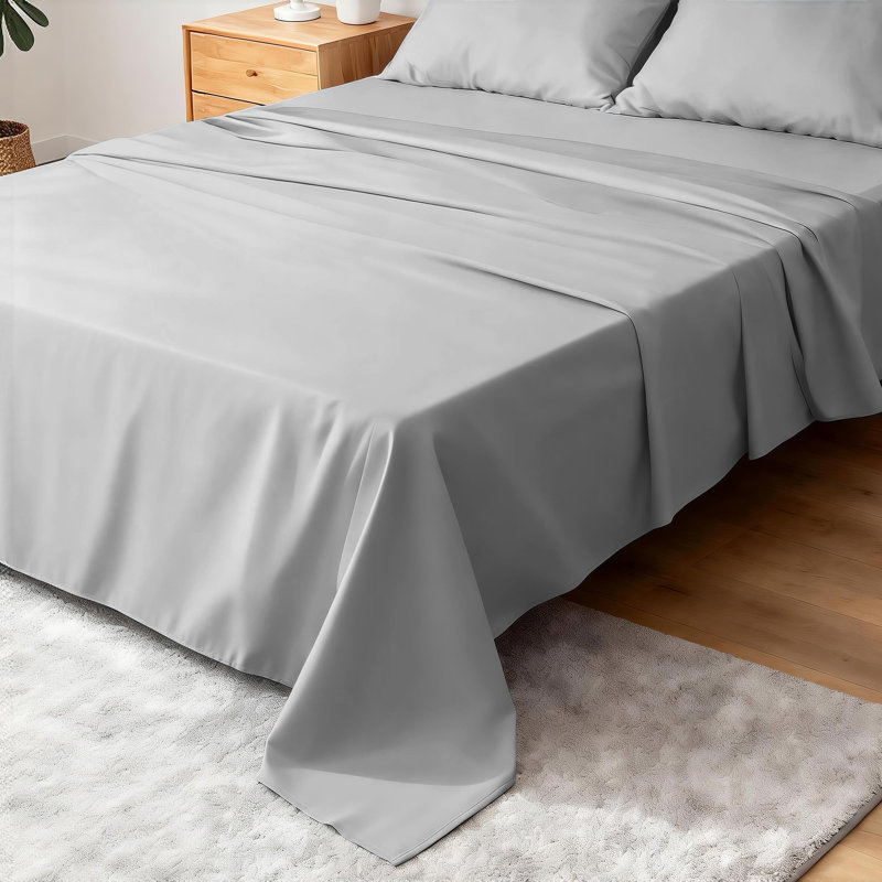 Drap en satin de coton 220 fils doux et lisse - Basics by Wayfair ™, Gris clair, Drap plat de taille de lit double