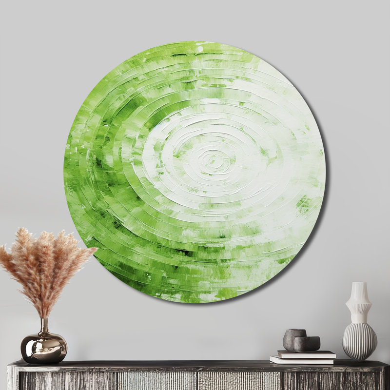 Spirale verte et blanche - Art abstrait rond en métal, H 29 po x l 29 po
