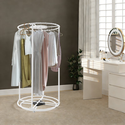 Rotating Garment Rack With Hanging Rod And Shelves, 360-Degree Swivel Clothes Display Stand For Bedroom, Laundry Room Or Retail Store - Up To 100 Lbs Capacity