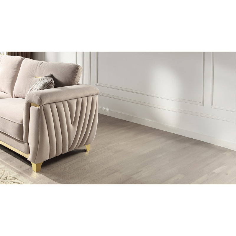 Ensemble de salon rembourré 2 pièces de style contemporain en bois avec accents dorés et beige