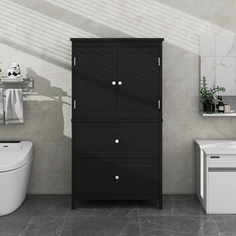 Armoire avec deux portes et tiroirs, tablette réglable, Noir