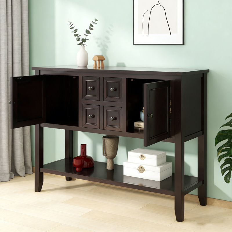 Grande console de rangement rétro Cambridge Series avec quatre petits tiroirs et une tablette inférieure pour le salon