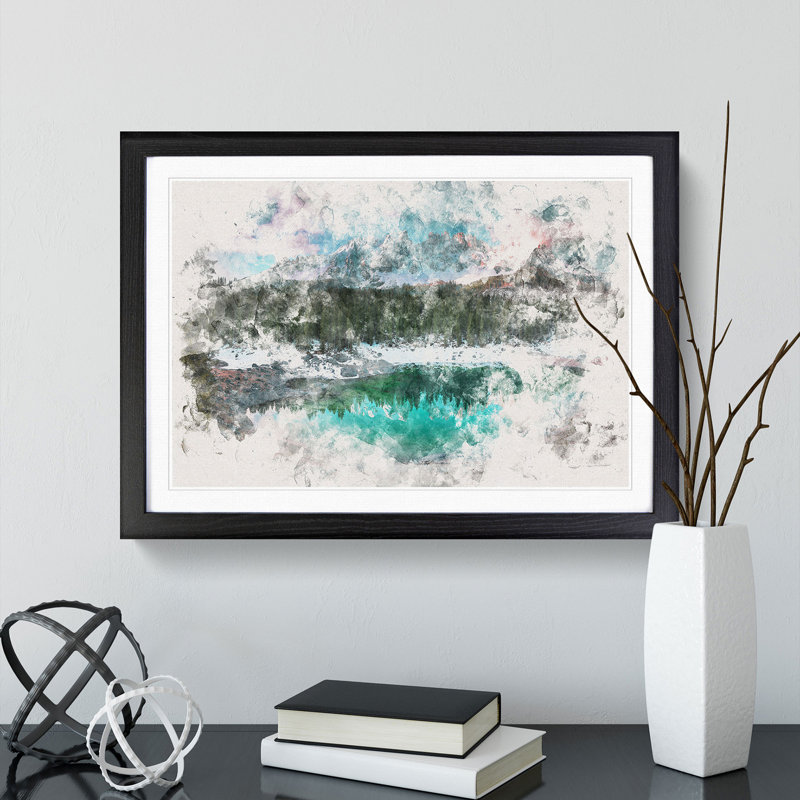 Lago Di Carezza in Italy - Picture Frame Painting Print, 36cm H x 48cm W x 2cm D, Black Framed
